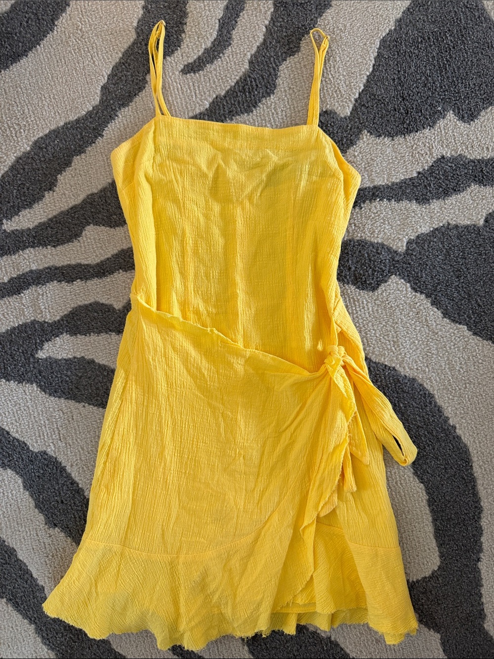 White Fox Boutique Yellow Spaghetti-Strap Wrap Mini Dress